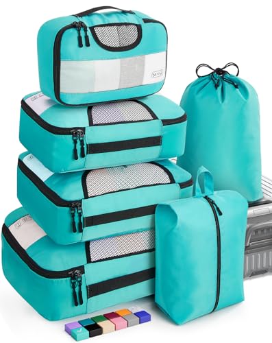 Veken 6 Set Packing Cubes for Suitcases, Travel Essentials for Carry on Luggage, Suitcase Organizer Bags Set for Travel Accessories in 4 Sizes(Extra Large, Large, Medium, Small)，Cyan