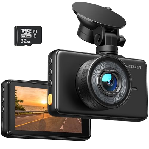 iZEEKER Dash Cam for Cars, 1080P Full HD Dash Camera, Dashcam with Night Vision, Car Camera with 3-inch LCD Display, Parking Mode, G-Sensor, Loop Recording, WDR, 32GB MicroSD Card