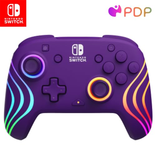 PDP Afterglow Wave Enhanced Wireless Nintendo Switch Pro Controller, 8 Colors RGB LED, Dual Programmable Gaming Buttons, 40 Hour Rechargeable Battery Power, Officially Licensed by Nintendo: Purple
