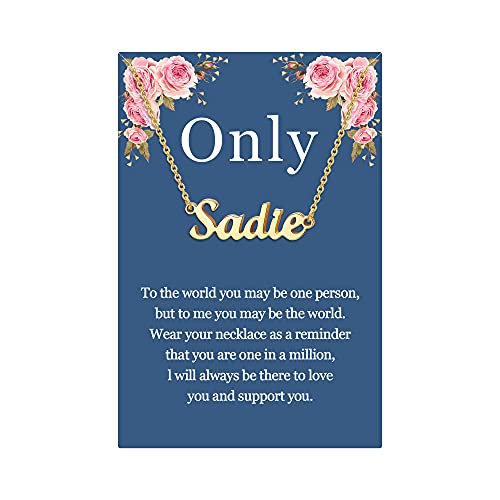 SANNYRA Sadie Name Necklace Personalized 18K Real Gold Plated Customized Nameplate Necklace Jewelry Gifts for Women Girls