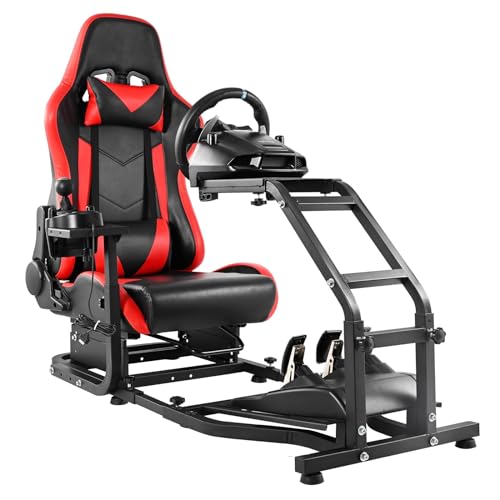 Mokapit Realistic Racing Simulator Cockpit with Red Seat Fit for Thrustmaster/Logitech/PXN T300RS,TX F458, G29,G920 G923 Adjustable Driving Simulator Stand Wheel & Handbrake & Pedal Not Included