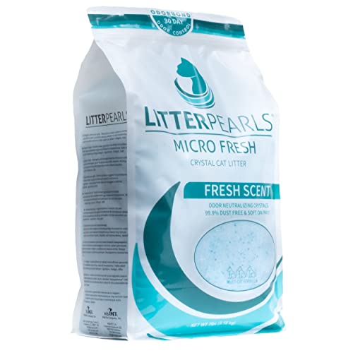 Litter Pearls Crystal Cat Litter with Odorbond- Superior Odor Control, Soft-On-Paws, Low Dust, 7lb, Micro Fresh, White, Clear and Blue Crystals