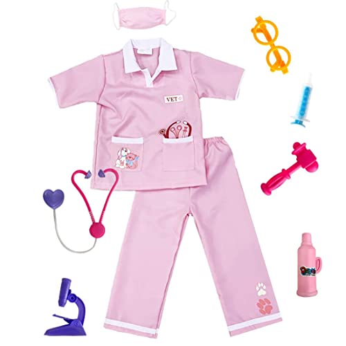 lontakids Kids Animal Doctor Role Play Costume Veterinarian Pretend Play Dress Up Set with Medical Kit (6-8 Years, Pink)
