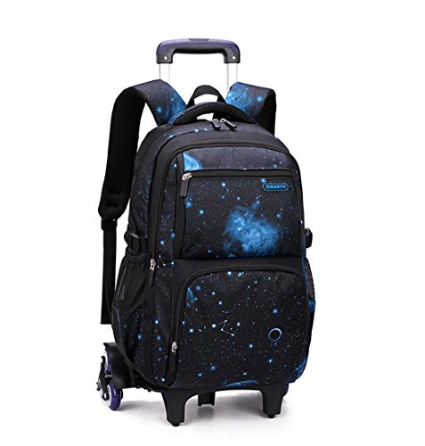 Galaxy-Print Rolling-Backpack Boys-Bookbag on Wheels, Galaxy Wheel Backpack, Wheel Trolley Bag for School