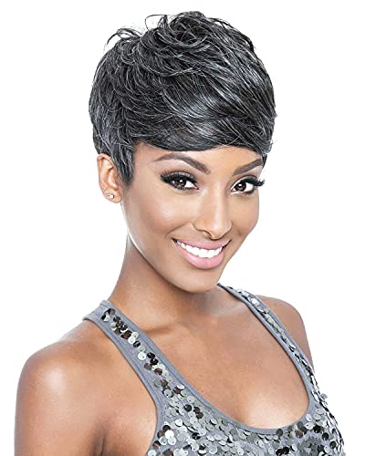 Short Pixie Cut Wigs for Black Women Grey Wigs for Women Black Mix Gray Short Synthetic Curly Hair Wig for Replacement Wigs