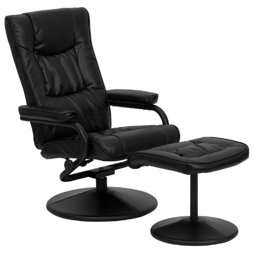 Flash Furniture Rachel Contemporary Multi-Position Recliner and Ottoman with Wrapped Base in Black LeatherSoft