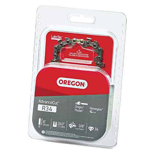 Oregon R34 AdvanceCut Replacement Chainsaw and Pole Saw Chain, for 8' Guide Bars, 34 Drive Links, Pitch: 3/8' Low Profile, .043' Gauge