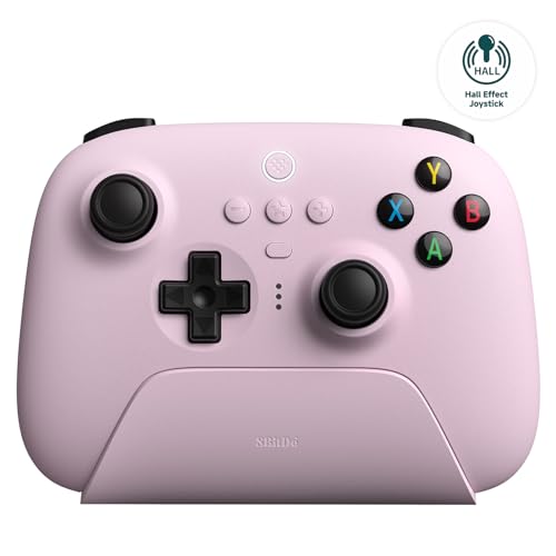 8Bitdo Ultimate 2.4G Wireless Controller, Hall Effect Joystick Update, Gaming Controller with Charging Dock for PC, Android, Steam Deck & Apple (Pastel Pink)