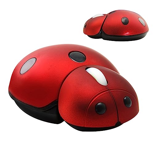 YOCUNKER Mini Cute Wireless Mouse, Portable Mobile Optical Mouse for Kids,Small Tiny Animal Ladybug Shape Cordless Mouse with USB Receiver for Computer Laptop Desktop PC (Red)