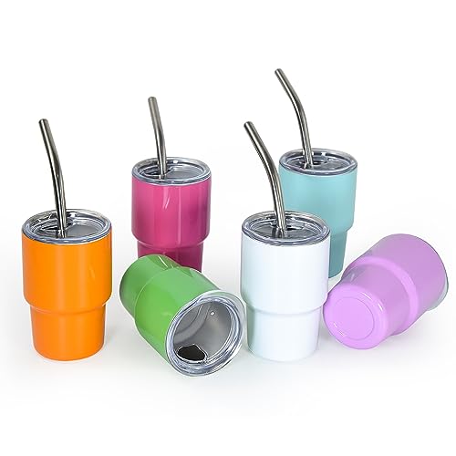 AGH 3 oz Mini Tumbler Shot Glass with Straw and Lid Colored Stainless Steel Sublimation Tumblers Double Wall Vacuum Insulated Cups, 6 Pack