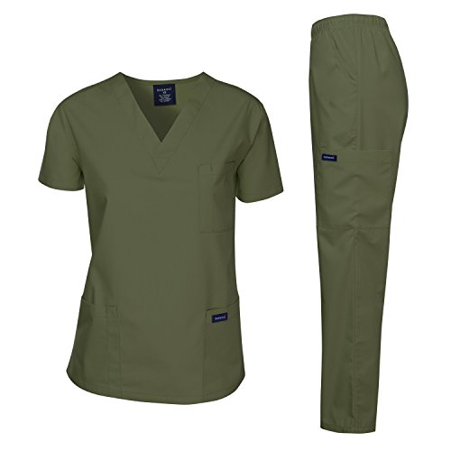 Dagacci Medical Uniform Womens Medical Scrub Set Shirt Top and Pant, Olive Green, X-Large, Short Sleeve