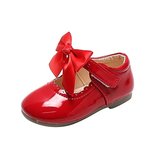 BODOAO Summer And Autumn Girls Boots Cute Flat Solid Color Round Head Ribbon Bow Hook Loop Frisky Shoes (Red, 9 Toddler)