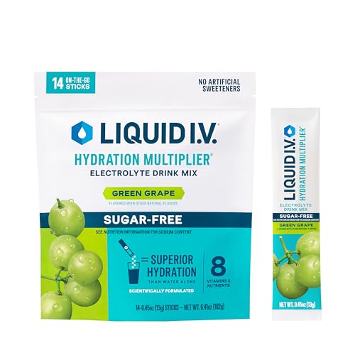 Liquid I.V. Hydration Multiplier Sugar-Free - Green Grape - Hydration Powder Packets | Electrolyte Powder Drink Mix | Convenient Single-Serving Sticks | Non-GMO | 1 Pack (14 Servings)