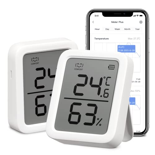 SwitchBot Thermometer Hygrometer, Bluetooth Indoor Humidity Meter and Temperature Sensor with App Control, Large LCD Display, Notification Alerts, Data Storage Export, Remote Monitor for Home (2 Pack)