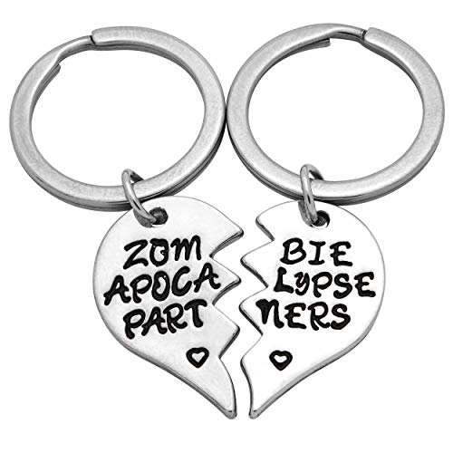 Art Attack Brass Zombie Apocalypse Keychain, Walking Dead Broken Heart BFF Best Friends Partners In Crime Besties Pendant Bag Charm Key Chain Ring (Silver)