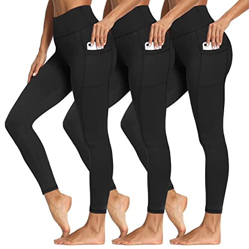 3 Packs Leggings with Pockets for Women, Soft High Waisted Tummy Control Workout Yoga Pants