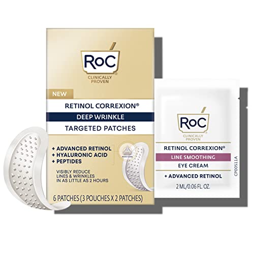 RoC Retinol Correxion Deep Wrinkle Non-Invasive Targeted Patches with Hyaluronic Acid + Firming Peptides for Forehead and Between Eyes 11 Lines, Crow’s Feet and Laugh Lines