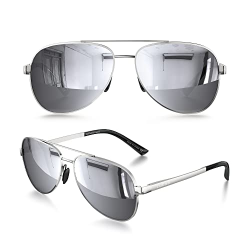 LUENX Aviator Sunglasses for Men Women Polarized - Mirrored Driving uv 400 Protection(Silver)