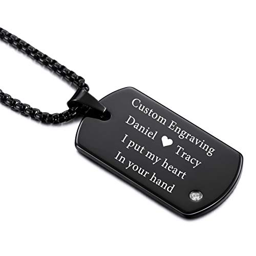 VIBOOS Personalized Dog Tag Pendant Necklace for Men Women Boys Girls Engraving Name Text Tungsten Custom Pendant with Adjustable Chain Bridesmaid Gifts Valentine's Day Jewelry