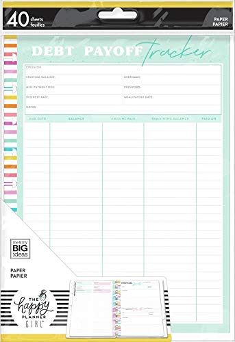 The Happy Planner Debt Payoff Tracker Classic Filler Paper - Journaling & Planner Accessories - Savvy Saver Theme - Financial Planning Paper - 40 Sheets