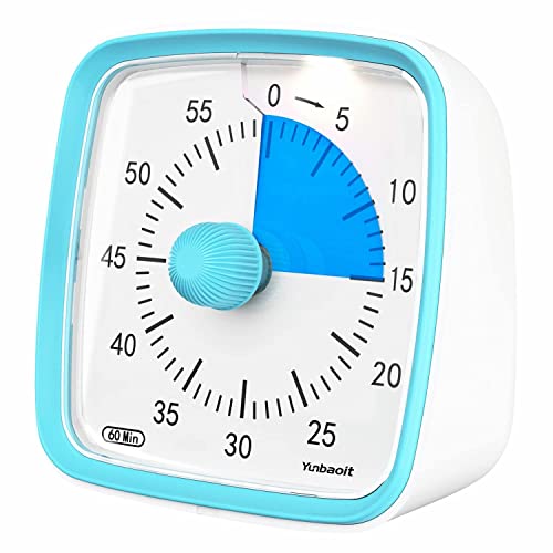 Yunbaoit Visual Timer with Night Light, 60-Minute Countdown Timer for Kids and Adults, Silent Classroom Timer, Time Management Tool for Home, School, or Work (Light Blue)