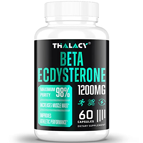 Thalacy 1200MG Beta Ecdysterone Supplement, 98% Maximum Purity Ecdysterone Supplements for Lean Muscle Mass, Athletic Performance & Strength, 60 Capsules