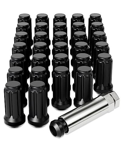 Orion Motor Tech OMT M14x1.5 Lug Nuts Black with Spline Tuner, XL 2 inches Length with Cone Seat, Compatible with Ford F250 F350 Super Duty, Chevy Silverado 1500 2500HD and GMC Sierra, Set of 32