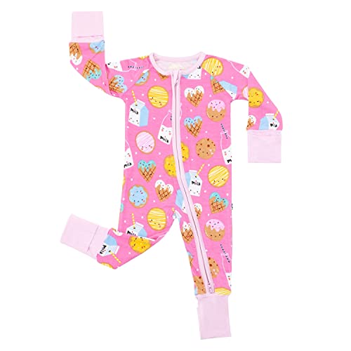 Little Sleepies Zippy Baby & Toddler Pajamas - Bamboo Viscose Sleeper for Boys and Girls, Newborn Sleeper w/ 2-Way Zipper w/Mitten Cuffs, Made From Viscose from Bamboo, Pink Cookies & Milk, 6-12M