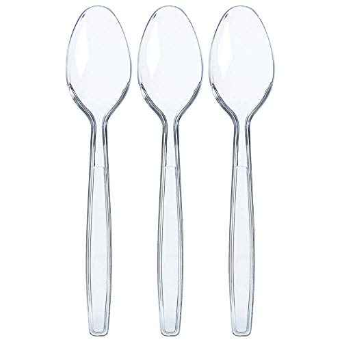 Prestee 300 Clear Plastic Spoons Bulk - Plastic Silverware Spoons - Plastic Spoon Heavy Duty Cutlery - Disposable Spoons Flatware Pack - Plastic Utensil Set - Spoon Plastic Disposable Silverware