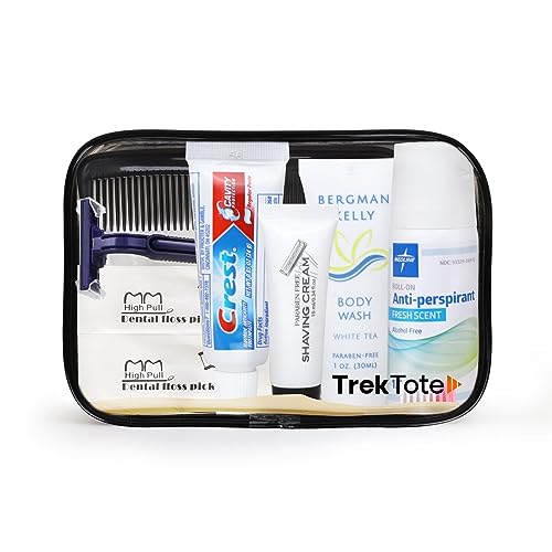 TrekTote 10-Piece Travel Toiletry Convenience Kit - Personal Care Travel Hygiene Essentials Bag with Unisex Toiletries. TSA-Approved Travel Size Kit for Men and Women with Essential Toiletries.