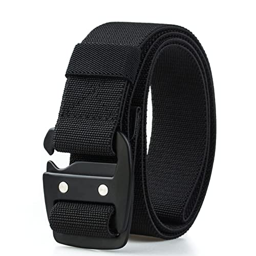 WYuZe Mens Tactical Belt Military Elastic Stretch Duty Riggers Belt Metal Buckle (Black elastic belt-metal buckle, Fit waist size 28'-32')