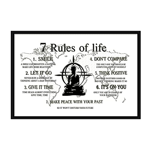 FESTAYA Inspirational Quotes Wall Art Modern Buddha Canvas Prints Motivational Wall Art Affirmation 7 Rules Of Life in Office Living room Bedroom Zen Decor - 16'x24'(White)