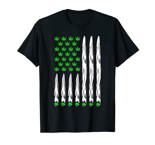 USA Flag Marijuana Funny Weed Leaf Flag Cannabis 4th Of July T-Shirt