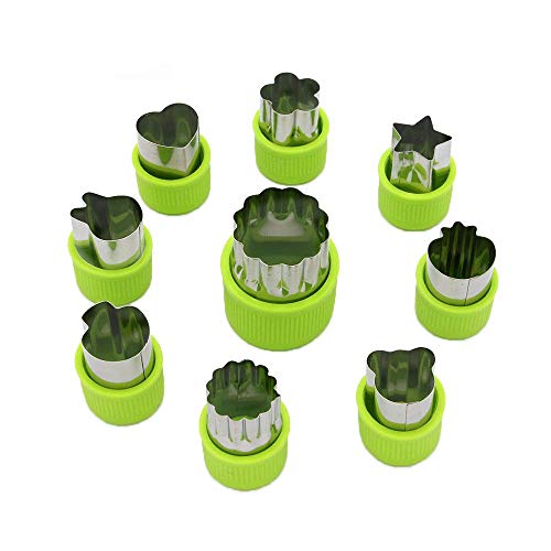 LENK Vegetable Cutter Shapes Set,Mini Pie,Fruit and Cookie Stamps Mold for Kids Baking and Food Supplement Tools Accessories Crafts for Kitchen,Green,9 Pcs