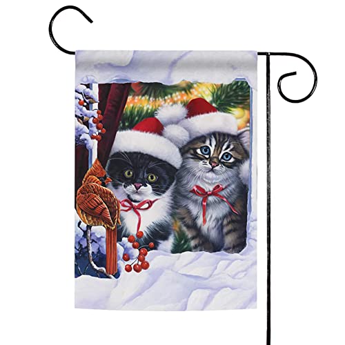 Toland Home Garden 110559 Kittens In Window Christmas Flag 12x18 Inch Double Sided Christmas Garden Flag for Outdoor House Winter Flag Yard Decoration