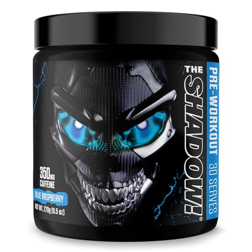 JNX SPORTS The Shadow! 350mg of Caffeine Hard Core Preworkout -Electric Energy, Mental Focus, Superhuman Strength, Men & Women - Blue Raspberry 30 Servings