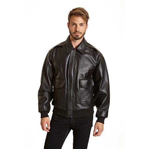 Excelled Men's Big and Tall Leather Flight Jacket, Black, 3XL