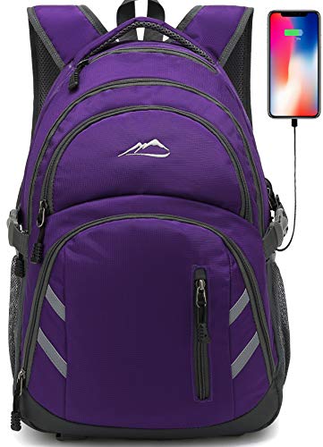 Backpack Bookbag for College Laptop Travel, Fit Laptop Up to 15.6 inch with USB Charging Port Multi Compartment Anti theft, Gift for Women Men (Purple)