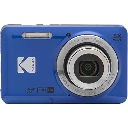 KODAK PIXPRO FZ55-BL 16MP Digital Camera 5X Optical Zoom 28mm Wide Angle 1080P Full HD Video 2.7' LCD Vlogging Camera (Blue)