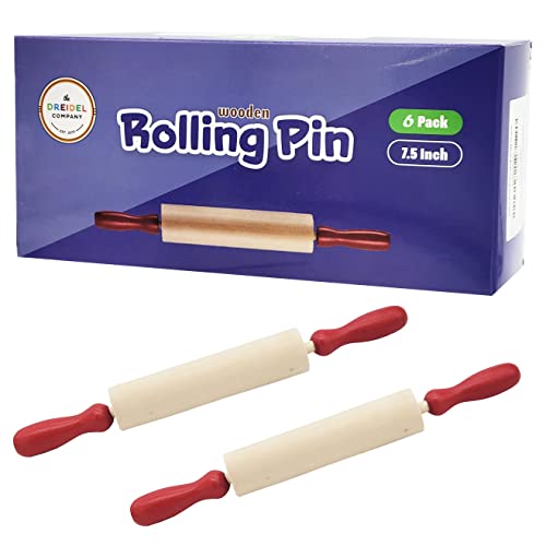 The Dreidel Company Red Wooden Rolling Pin Dough Roller For Little Bakers, Kids, Young Children, Arts and Crafts Clay Roller, 7.5' (6-Pack)