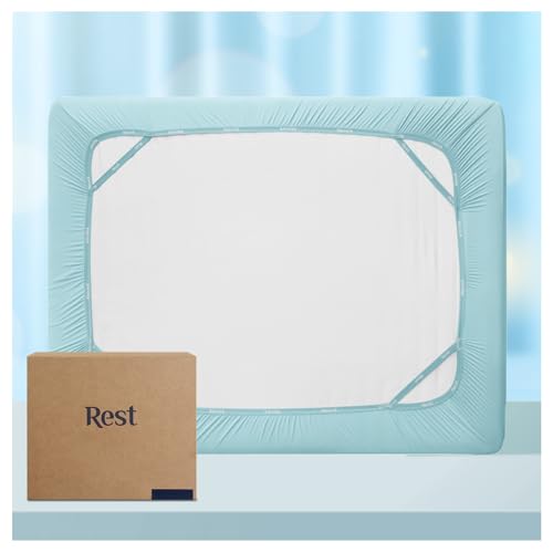 REST Evercool+ Cooling Fitted Sheet, Full-Size 15’’Deep(Stretched up to 18’’) Silver Infused Cooling Bedding for Hot Sleeper and Night Sweat, for Fresh and Hygienic Sleep (Light Blue)