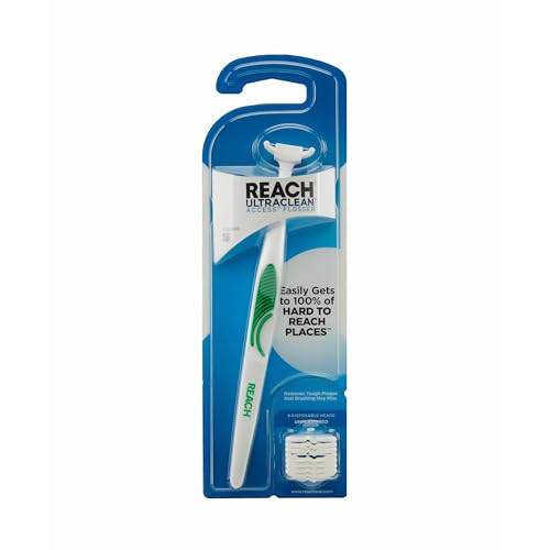 REACH Listerine Ultraclean Access Flosser Starter Kit | Dental Flossers | Refillable Flosser | Effective Plaque Removal | 1 Handle with 8 Refill Heads | 1 Pack, Package May Vary