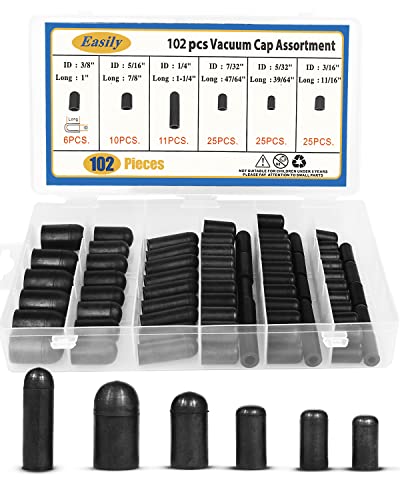 Rubber Vacuum Caps Plug Kit, 102 PCS Assorted Vacuum Plugs Hose End Caps Assortment Kit for Carburetor, Manifold, Automotive 3/16'' 5/16' 7/32' 1/4' 5/32'' 3/8''