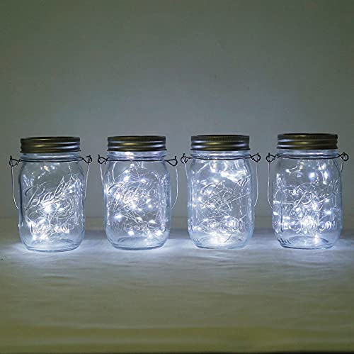 Decorman Solar Mason Jar Lights, 4 Pack 30 LED Fairy Star Firefly String Lids Lights with 4 Hangers for Patio Yard Garden Party Wedding Christmas Decoration(Jars Not Included) (4 Pack, Cool White)