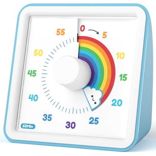 LIORQUE 60 Minute Visual Timer for Kids, Visual Countdown Timer for Classroom Office Kitchen with 'Rainbow' Pattern Design, Pomodoro Timer with Silent Operation (Batteries Included)