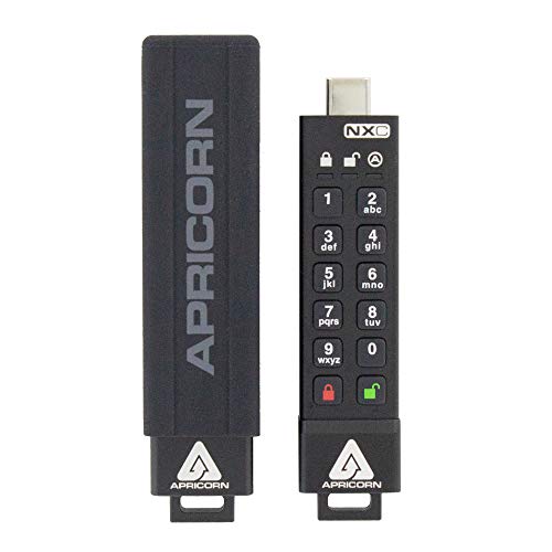 Apricorn 128GB Aegis Secure Key 3 NXC 256-Bit Hardware-Encrypted USB 3.2 Type C Flash Drive, FIPS 140-3 Level 3 Validated (ASK3-NXC-128GB), Black