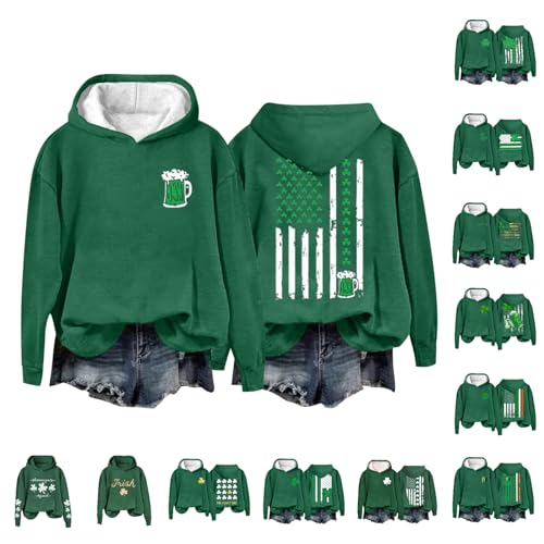 women's st. patrick's day long sleeve t-shirt St Patricks Day Sweatshrit for Women American Flag Print Hoodie Shamrock Graphic Sweatshirt Clover Long Sleeve Tops Pullover Sweater (02-Green, L)