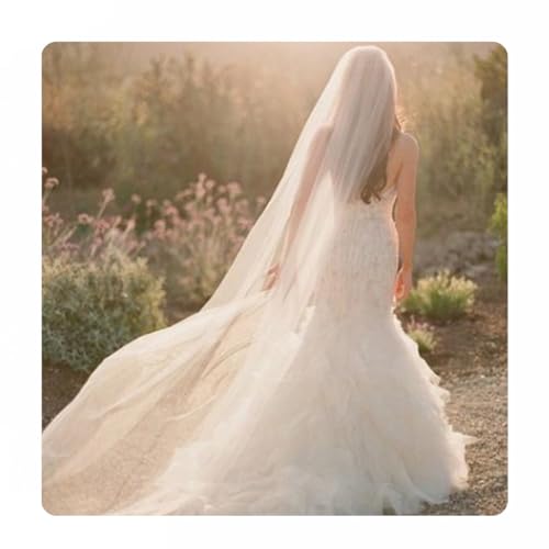 Ursumy Wedding 2T Veil Long Cathedral Veil Soft Tulle Bridal Veils with Comb (Ivory)