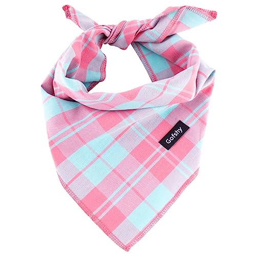 Gofshy Spring Dog Bandana XLarge-Dog Scarf Vibrant Color Pink Green Plaid Printing Adjustable Bib Handkerchief Accessories for Large Dogs (XL)