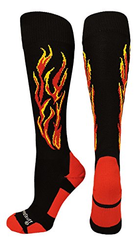 MadSportsStuff Flame Soccer Style Socks (Black/Red/Gold, Small)